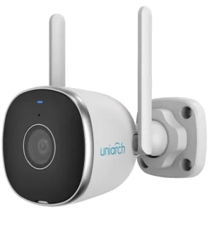 camara de seguridad WiFi exterior con vision nocturna tipo bala 2MP HD, deteccion de movimiento y conexion remota desde celular